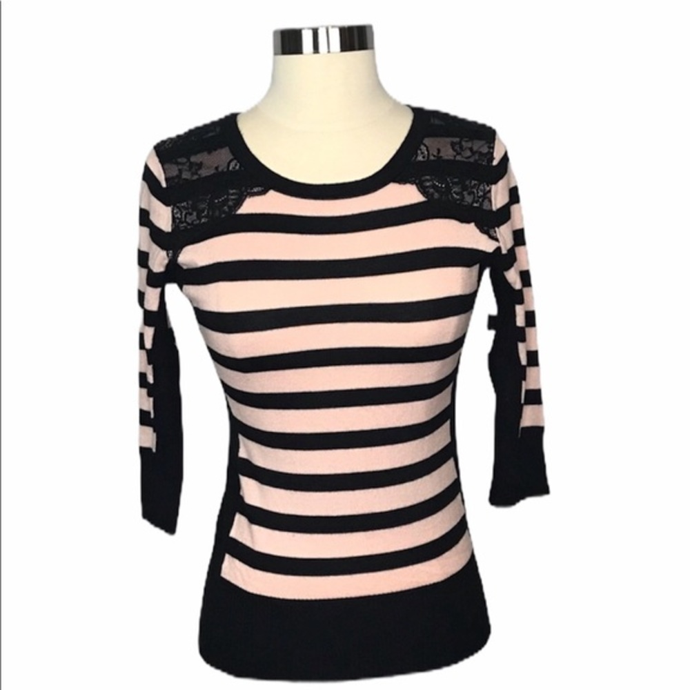 A Byer Black & Pink Stripe Sweater | Lace Detail | Barbiecore